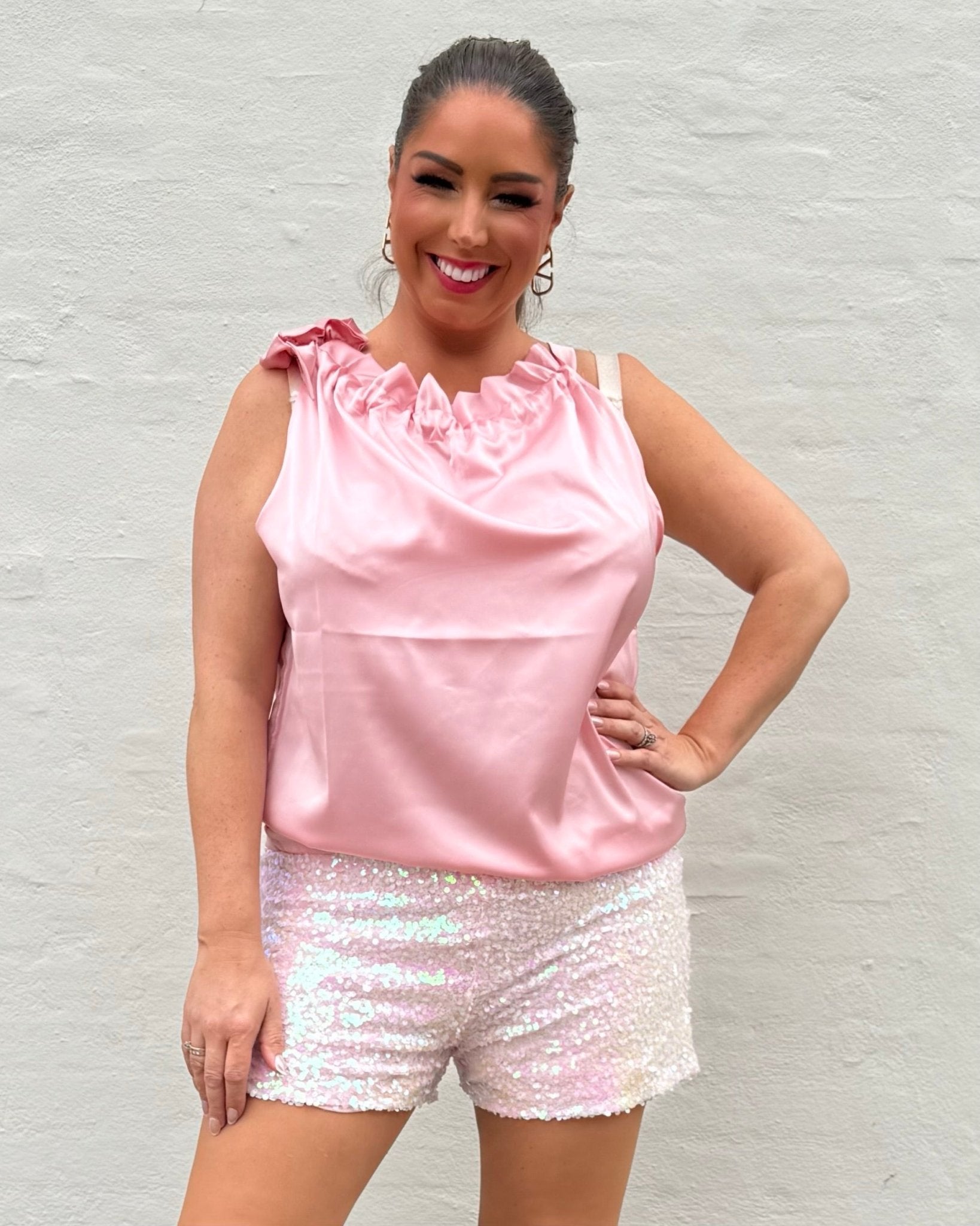 Butterfly top i satin - rosa - Staun Denmark - Til hverdag og fest
