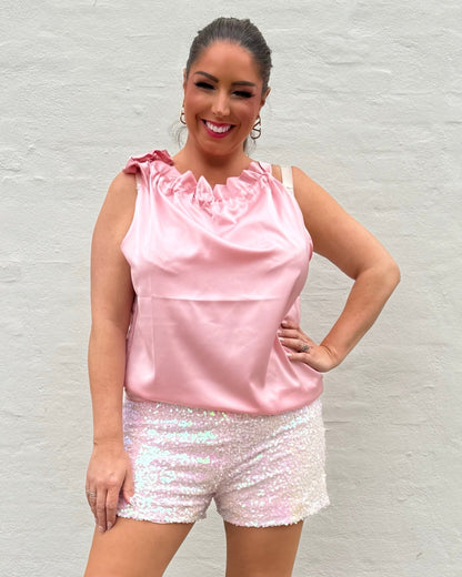 Butterfly top i satin - rosa - Staun Denmark - Til hverdag og fest