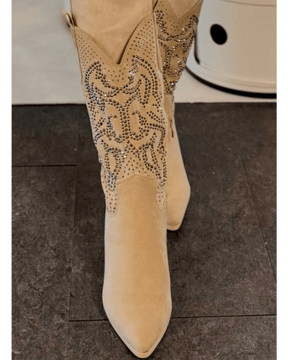 Cowboy støvler med glitter i beige fra Staun Denmark - Staun Denmark - Til hverdag og fest
