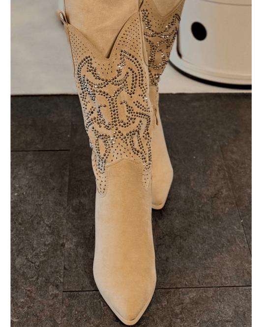 Cowboy støvler med glitter i beige fra Staun Denmark - Staun Denmark - Til hverdag og fest