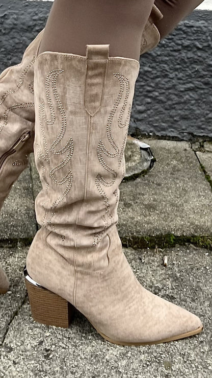 Cowboy støvler med glitter i taupe fra Staun Denmark - højt skarft - Staun Denmark - Til hverdag og fest