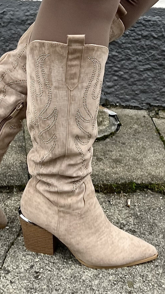 Cowboy støvler med glitter i taupe fra Staun Denmark - højt skarft - Staun Denmark - Til hverdag og fest