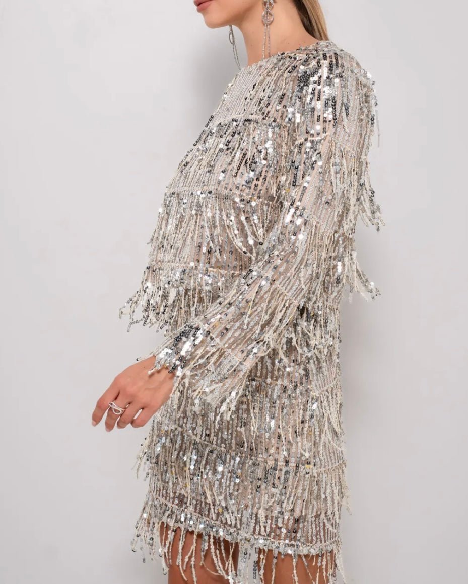 Frynse bluse i pailetter i beige - Staun Denmark - Til hverdag og fest