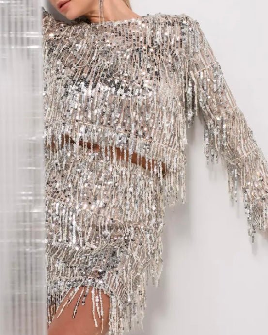 Frynse bluse i pailetter i beige - Staun Denmark - Til hverdag og fest