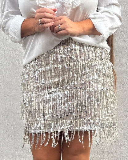 Frynse Nederdel i pailetter i beige - Staun Denmark - Til hverdag og fest