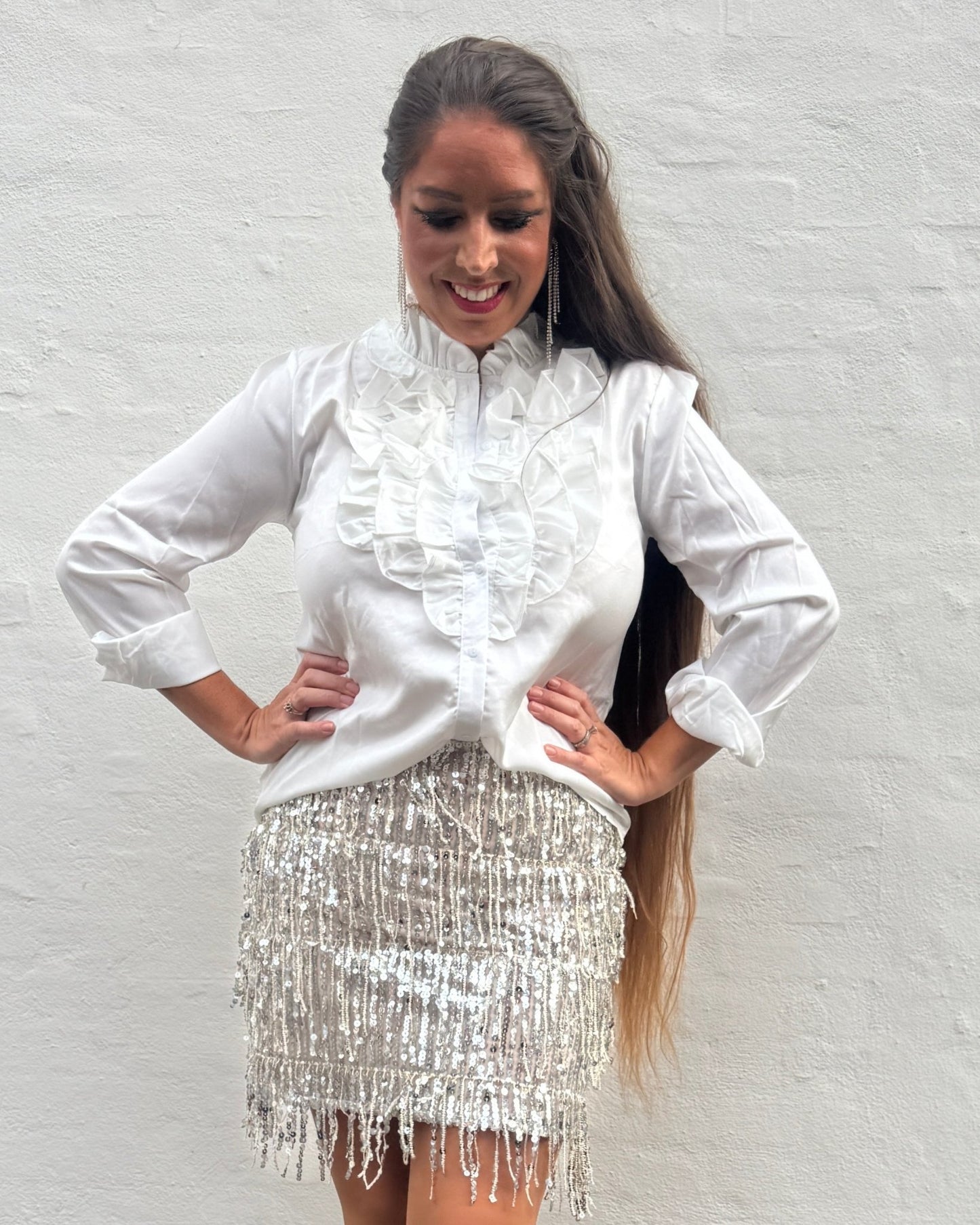 Frynse Nederdel i pailetter i beige - Staun Denmark - Til hverdag og fest