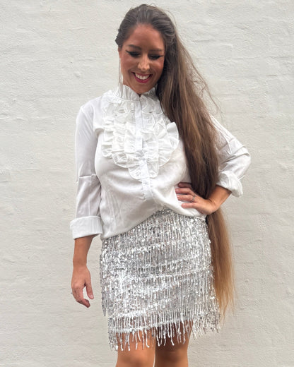 Frynse Nederdel i pailetter i sølv - Staun Denmark - Til hverdag og fest