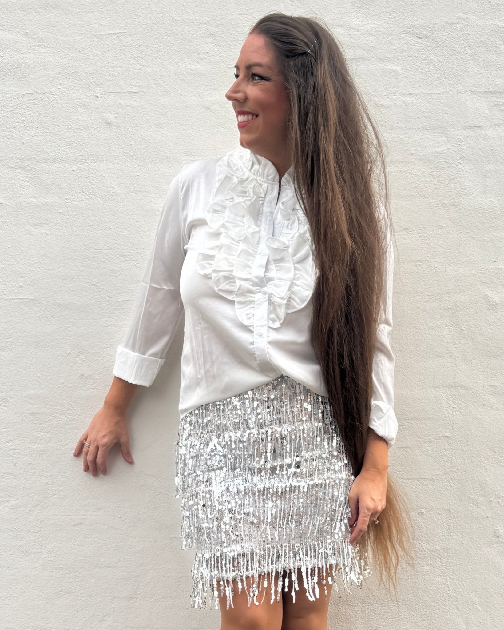 Frynse Nederdel i pailetter i sølv - Staun Denmark - Til hverdag og fest