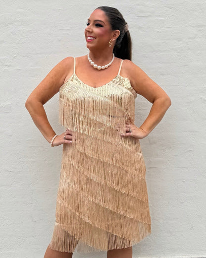 Glitter kjole med frynser - guld - Staun Denmark - Til hverdag og fest