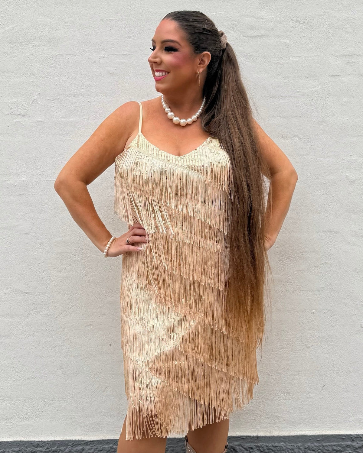 Glitter kjole med frynser - guld - Staun Denmark - Til hverdag og fest