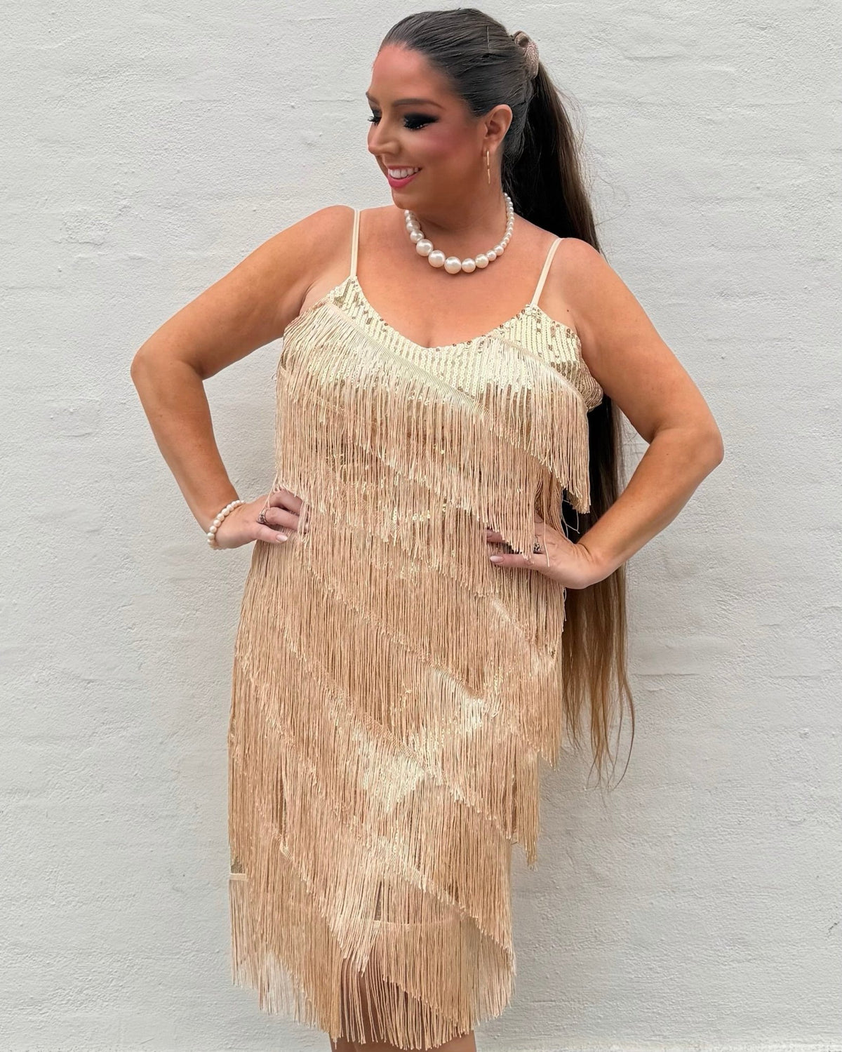 Glitter kjole med frynser - guld - Staun Denmark - Til hverdag og fest