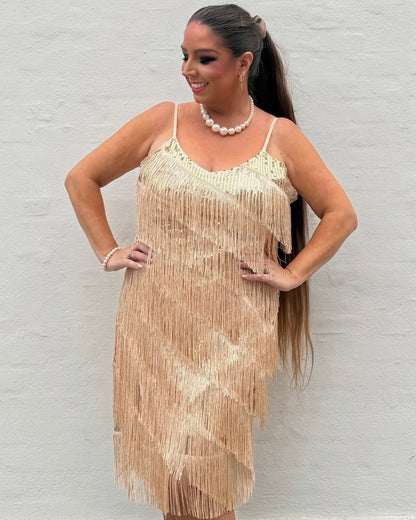 Glitter kjole med frynser - guld - Staun Denmark - Til hverdag og fest
