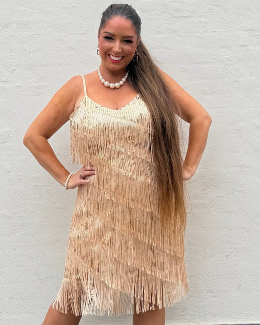 Glitter kjole med frynser - guld - Staun Denmark - Til hverdag og fest