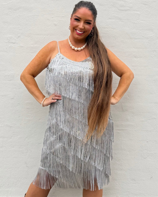 Glitter kjole med frynser - sølv - Staun Denmark - Til hverdag og fest