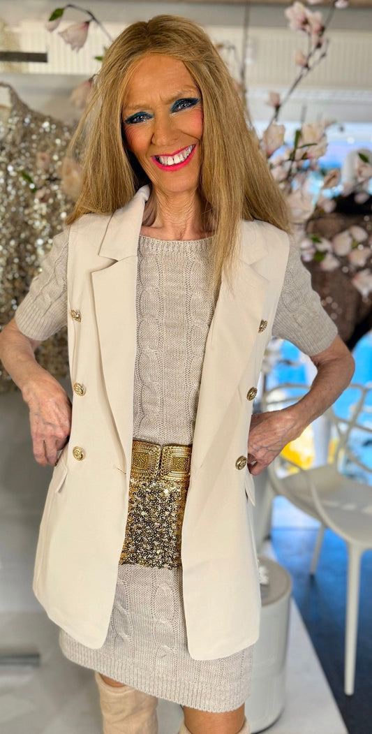 Habit vest med guld knapper - beige - Staun Denmark - Til hverdag og fest