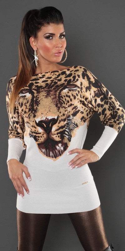 Leopard bluse med flagermus ærmer - hvid - Staun Denmark - Til hverdag og fest