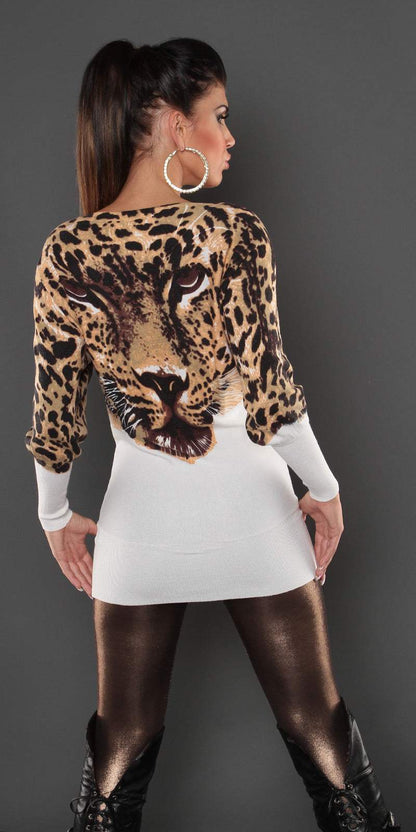 Leopard bluse med flagermus ærmer - hvid - Staun Denmark - Til hverdag og fest