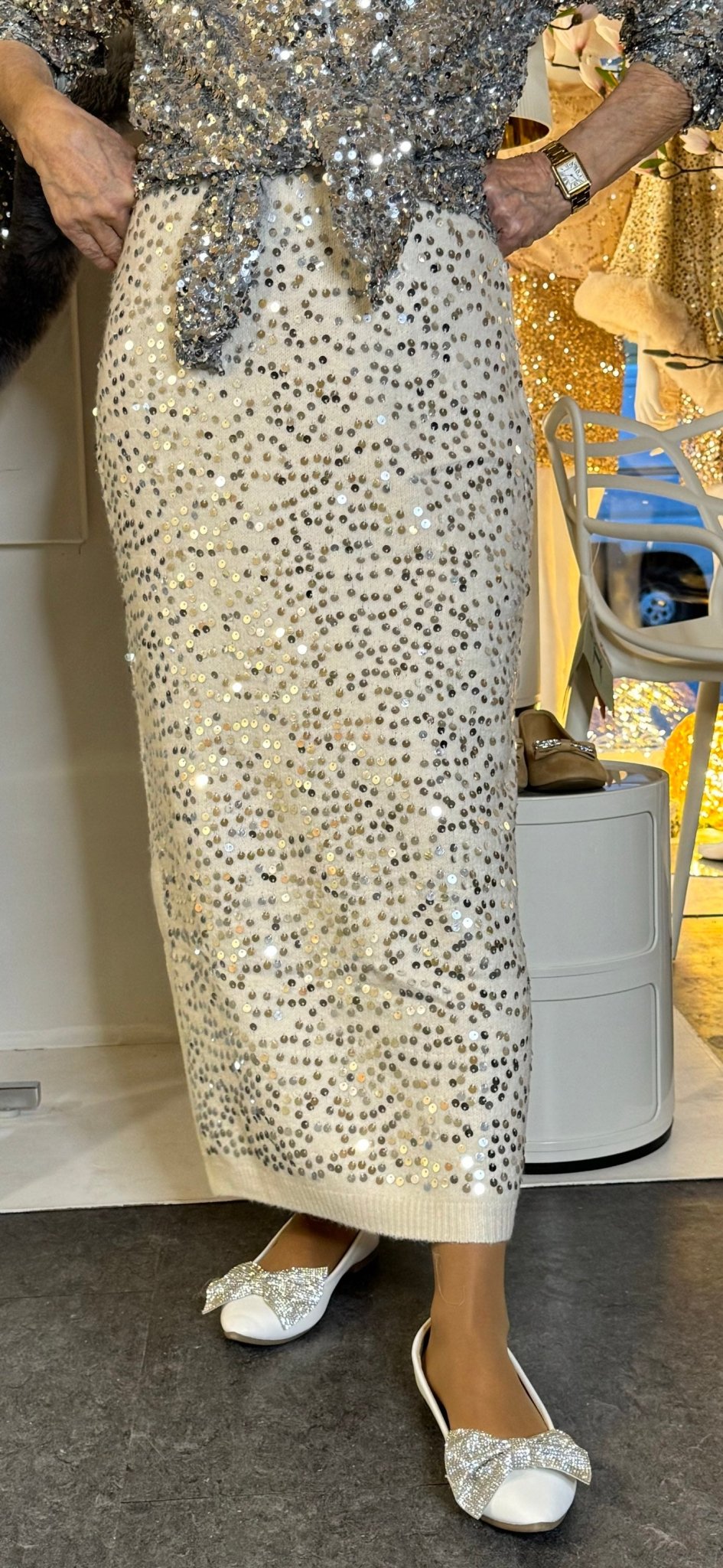 Nederdel creme look med pailletter - Staun Denmark - Til hverdag og fest