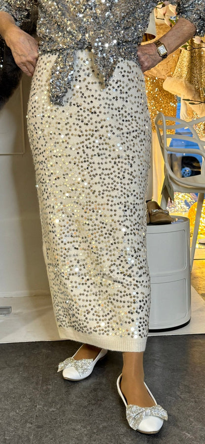 Nederdel creme look med pailletter - Staun Denmark - Til hverdag og fest