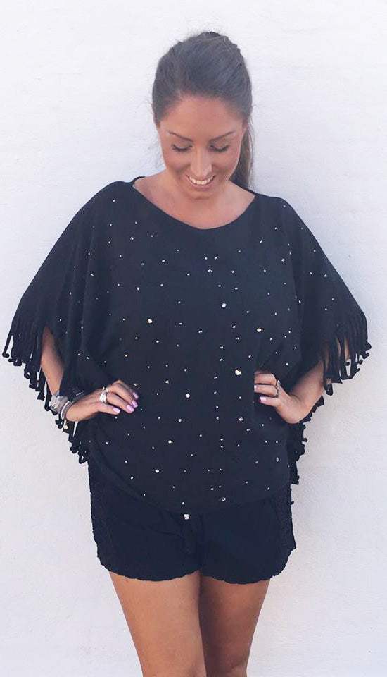 Poncho med glitter i sort - Staun Denmark - Til hverdag og fest