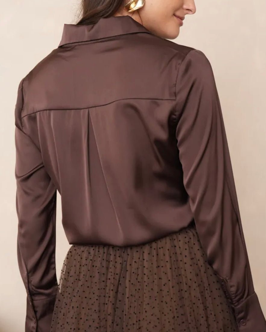 Satin skjorte - choco brun - Staun Denmark - Til hverdag og fest