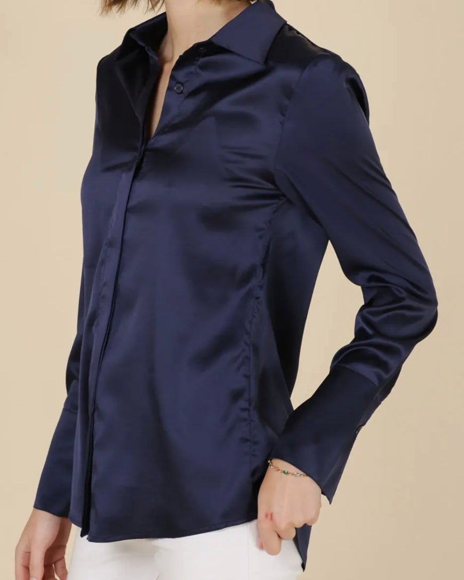 Satin skjorte - mørke blå - Staun Denmark - Til hverdag og fest