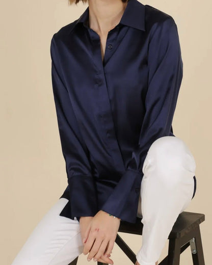 Satin skjorte - mørke blå - Staun Denmark - Til hverdag og fest