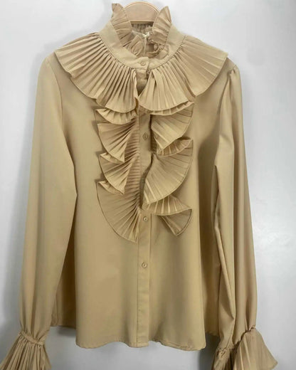 Skjorte med flæser - beige - Staun Denmark - Til hverdag og fest