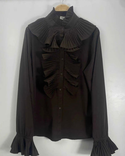 Skjorte med flæser - brun - Staun Denmark - Til hverdag og fest