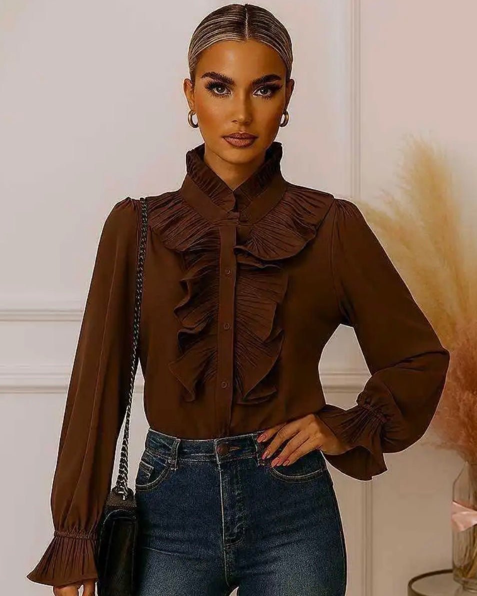 Skjorte med flæser - brun - Staun Denmark - Til hverdag og fest