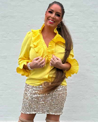 Skjorte med flæser - gul - Staun Denmark - Til hverdag og fest