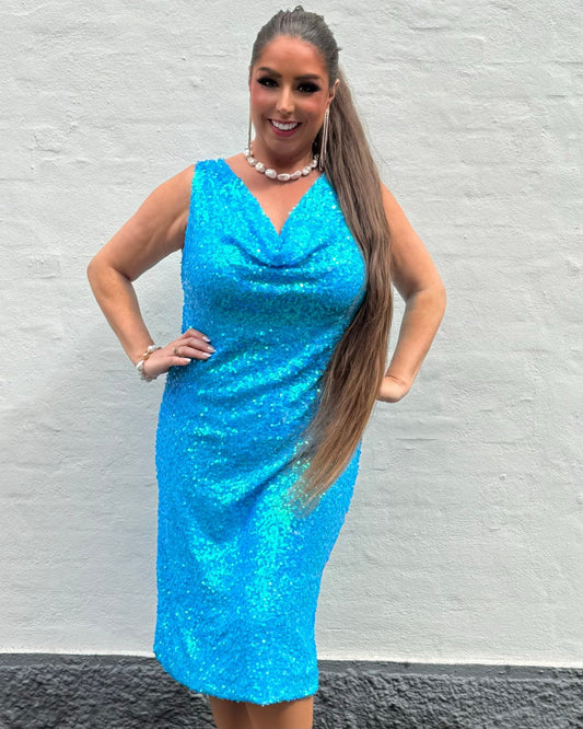 Staun glitter fall lang kjole - Aqua blå - Staun Denmark - Til hverdag og fest