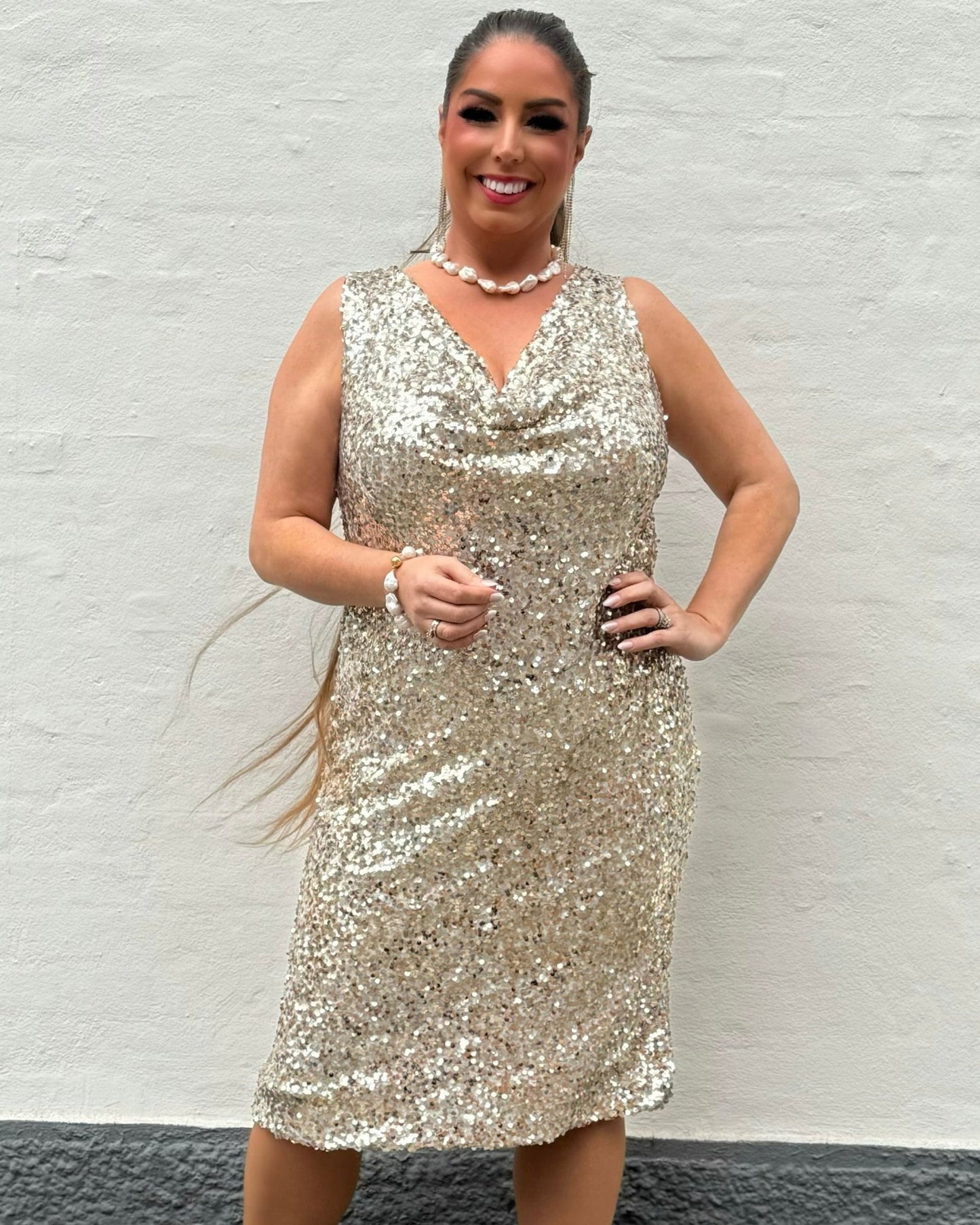 Staun glitter fall lang kjole - guld - Staun Denmark - Til hverdag og fest
