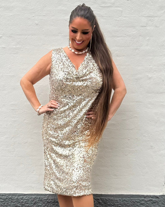 Staun glitter fall lang kjole - guld - Staun Denmark - Til hverdag og fest