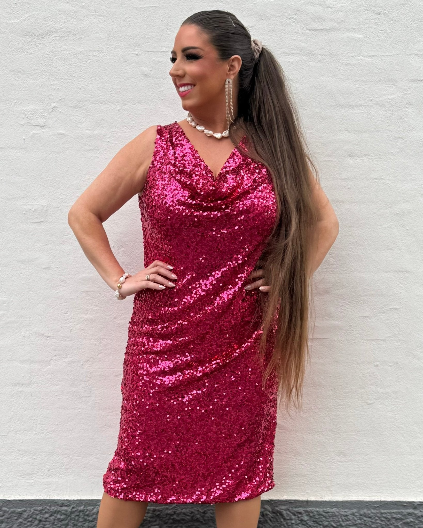 Staun glitter fall lang kjole - pink - Staun Denmark - Til hverdag og fest
