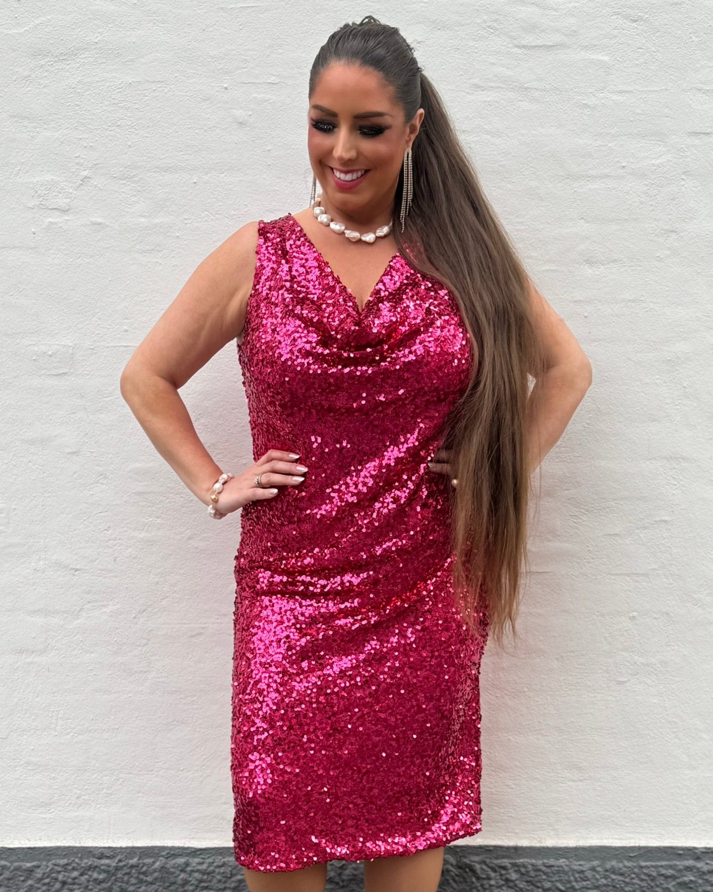 Staun glitter fall lang kjole - pink - Staun Denmark - Til hverdag og fest