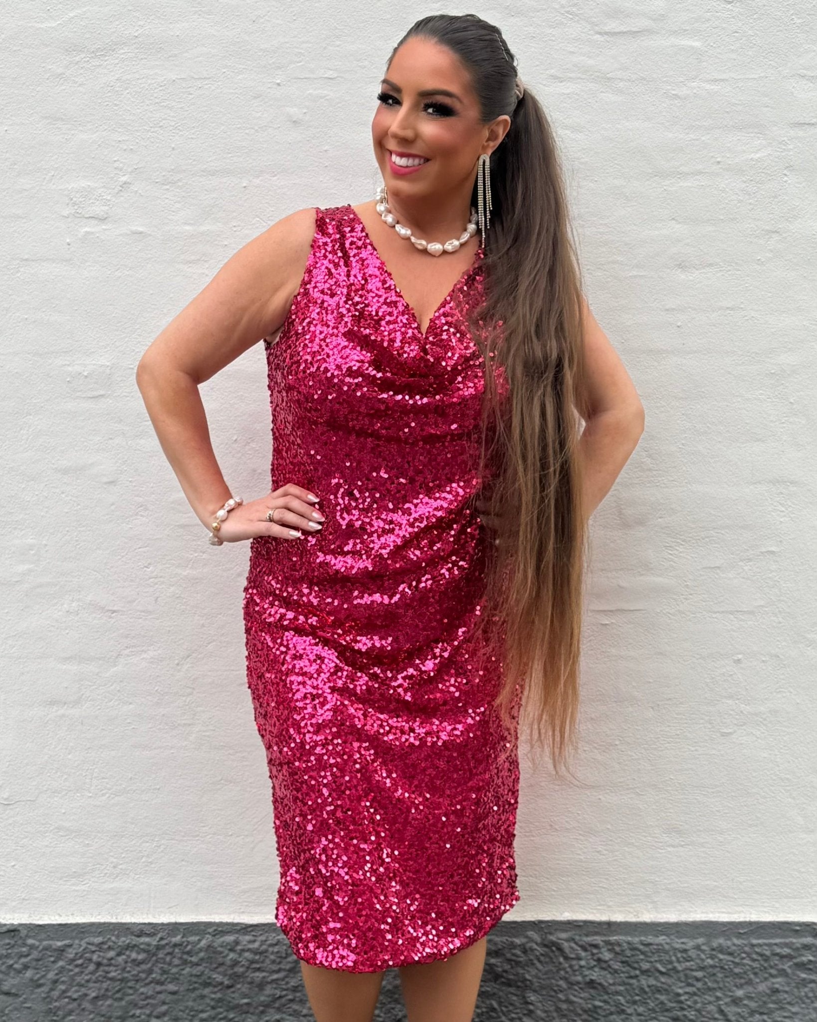 Staun glitter fall lang kjole - pink - Staun Denmark - Til hverdag og fest