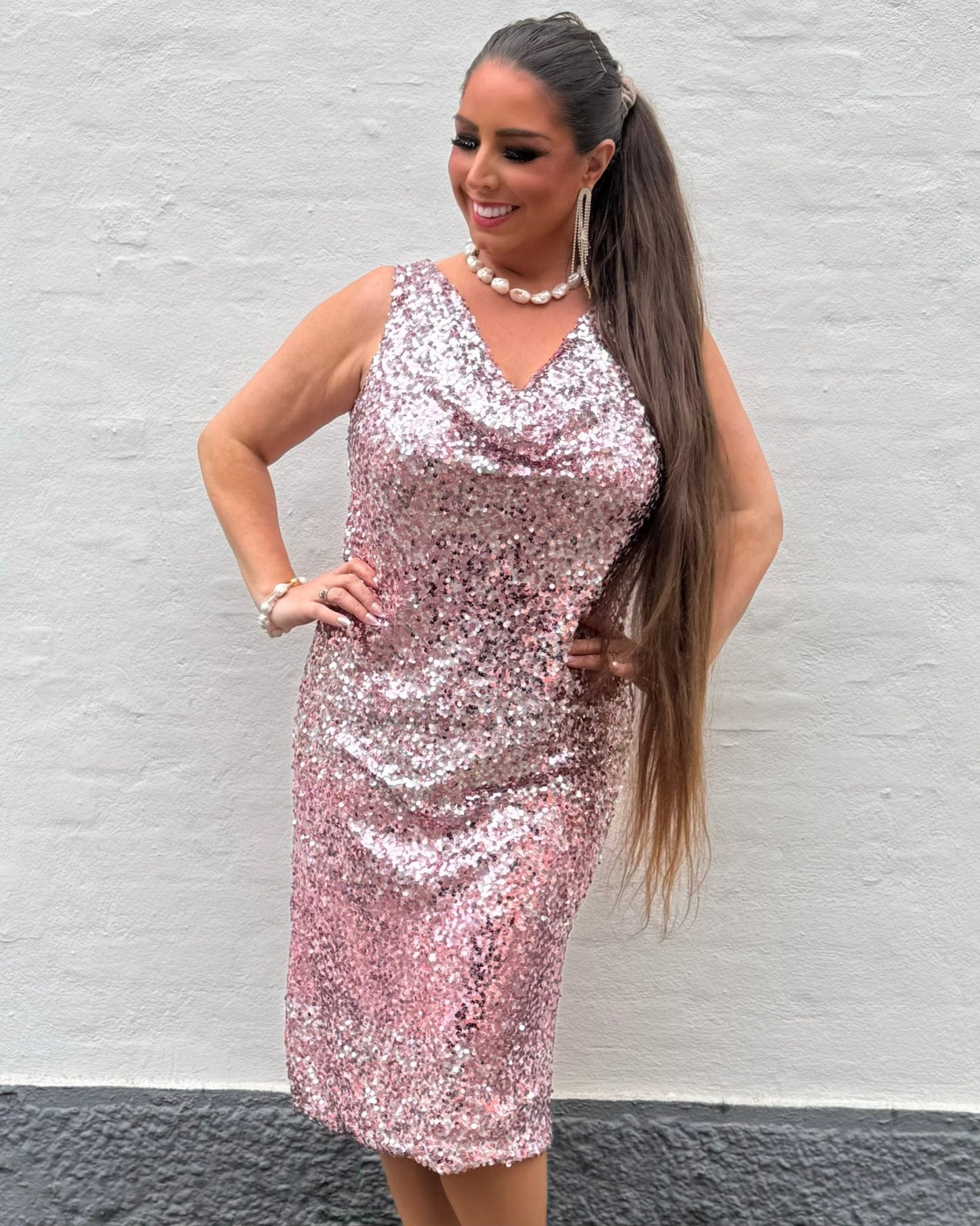 Staun glitter fall lang kjole - rosa - Staun Denmark - Til hverdag og fest