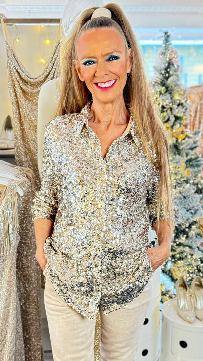 Staun Glitter skjorte i guld look - Staun Denmark - Til hverdag og fest
