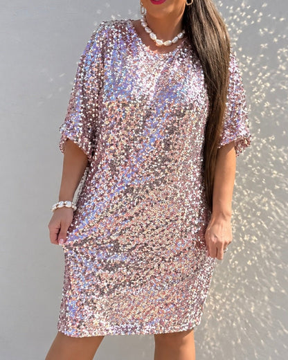Staun glitter tunika kjole i pailletter- rosa - Staun Denmark - Til hverdag og fest