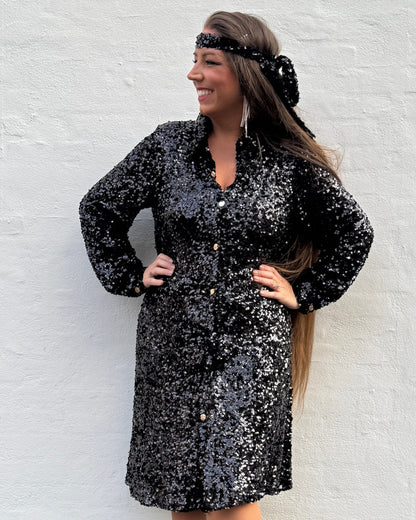 Staun kimono kjole i sort glitter - Staun Denmark - Til hverdag og fest