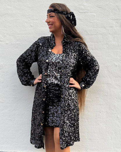 Staun kimono kjole i sort glitter - Staun Denmark - Til hverdag og fest