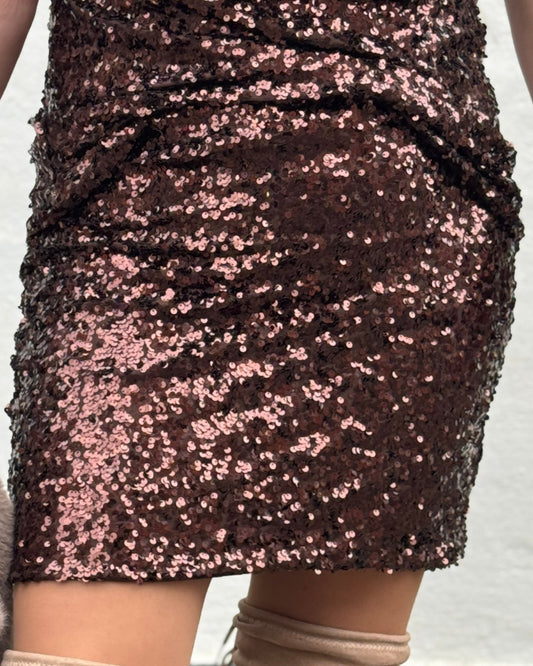 Staun nederdel i brune pailletter str. 36 - 44. - Staun Denmark - Til hverdag og fest