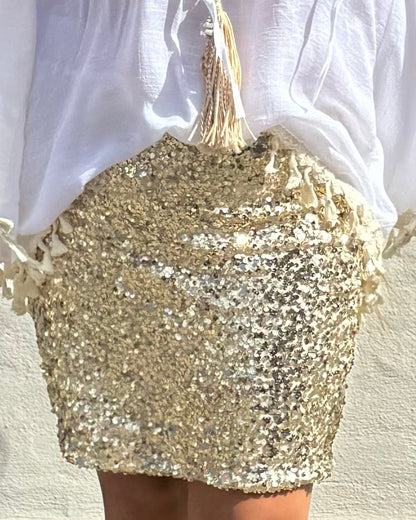 Staun Nederdel i funklende guld (36 - 44) - Staun Denmark - Til hverdag og fest