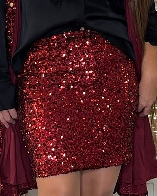 Staun nederdel i mørke røde pailletter str. 36 - 44. - Staun Denmark - Til hverdag og fest