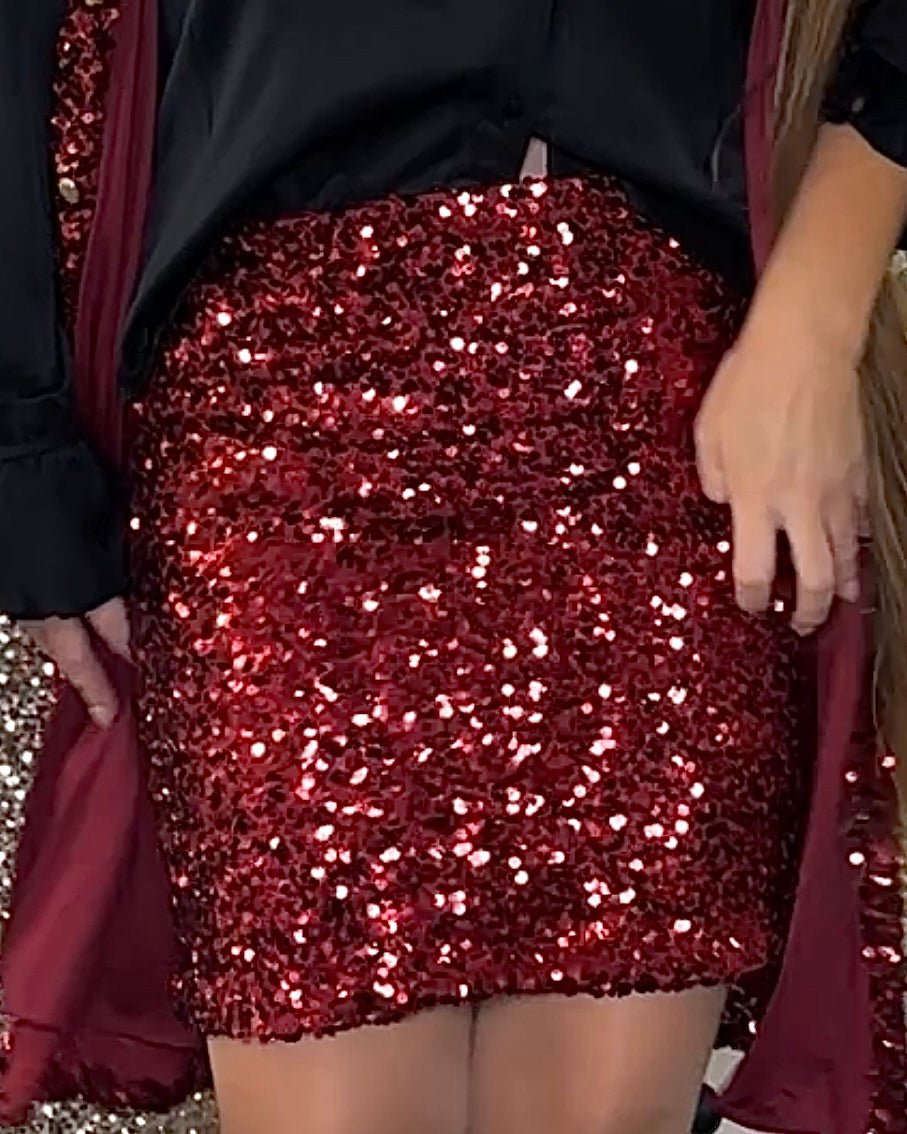 Staun nederdel i mørke røde pailletter str. 36 - 44. - Staun Denmark - Til hverdag og fest