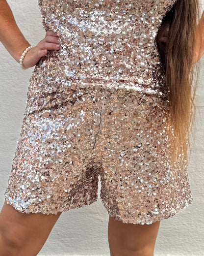 Staun Shorts i rosegold med pailletter (str 42-50) Midsize shorts - Staun Denmark - Til hverdag og fest