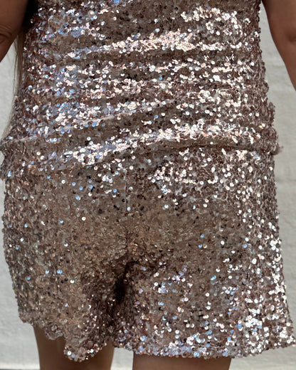 Staun Shorts i rosegold med pailletter (str 42-50) Midsize shorts - Staun Denmark - Til hverdag og fest