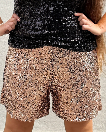 Staun Shorts i rosegold med sort med pailletter (str 42-50) - Midsize shorts - Staun Denmark - Til hverdag og fest