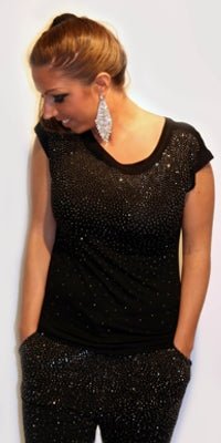 T-shirt med glitter sten - sort - Staun Denmark - Til hverdag og fest